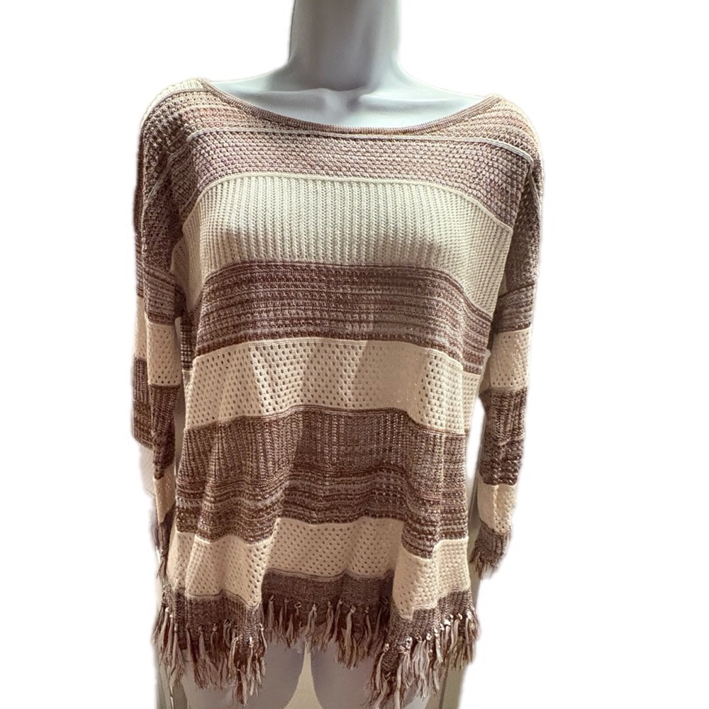 White House Black Market Striped Fringe Hem Sweater- NWT